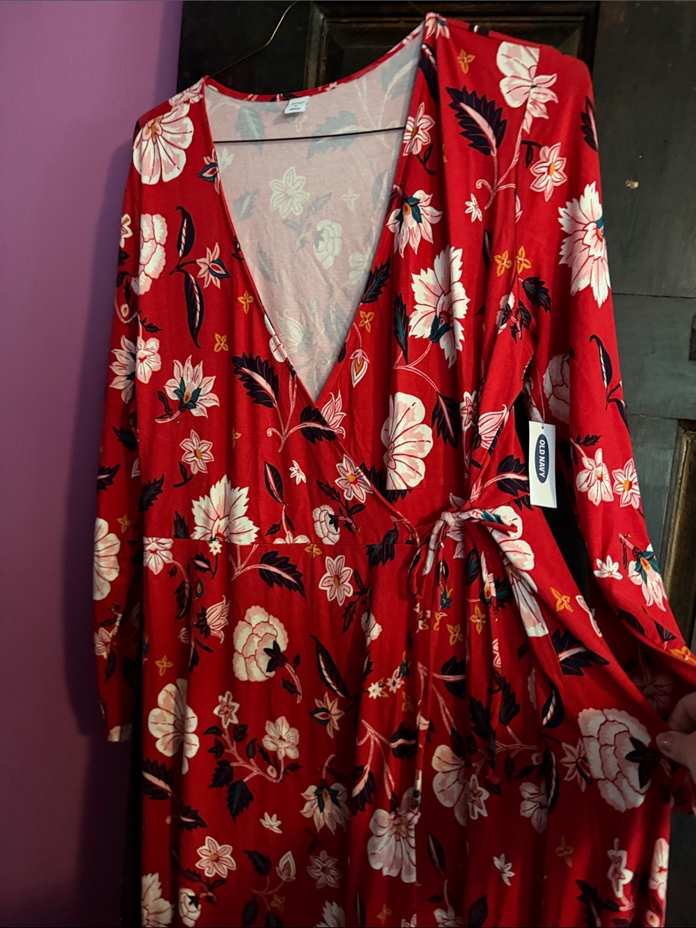 Old Navy Red Floral Wrap Midi Dress